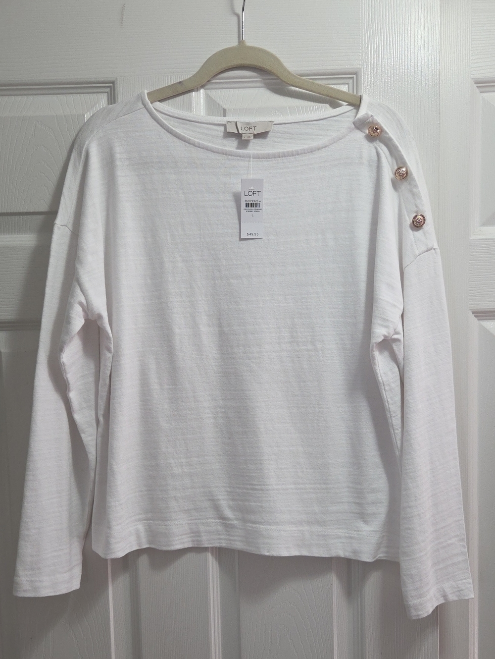 LOFT White Long-Sleeve Boatneck Slub Knit Tee